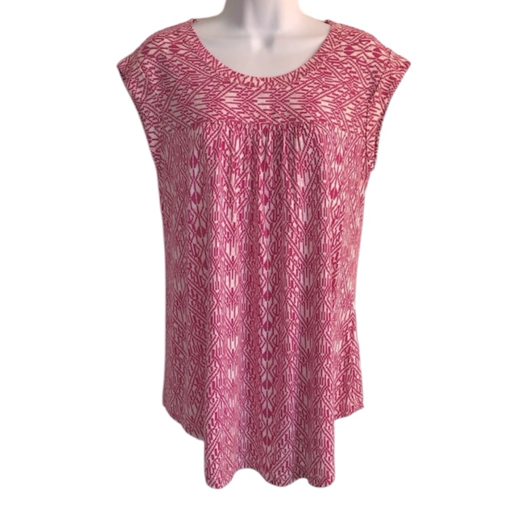 🔴 4/$15 ON Maternity Women’s XS Pink & White Print SS Soft & Stretchy Tee in EUC